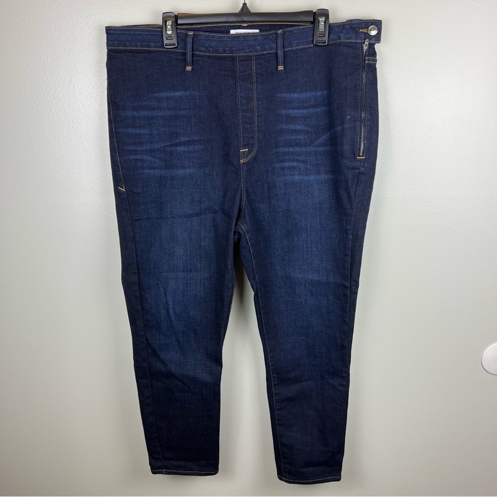 Good American High Rise Crop Skinny Side Zip Dark Wash Denim Jeans Sz Pl…